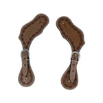 Cowboy Spur Straps Leather Tooled with Stainless Steel Buckle