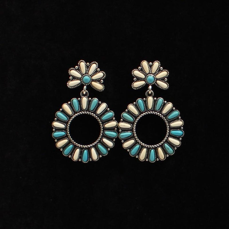 Blazin Roxx Earrings Ivory Turquoise Stones Round