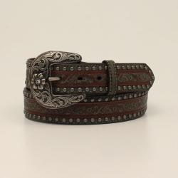 Nocona Western Belt Womens Leather Frayed Multicolored Studs Brown N3411902 Nocona Western Belt Womens Leather Frayed Studs Brown  main image 3