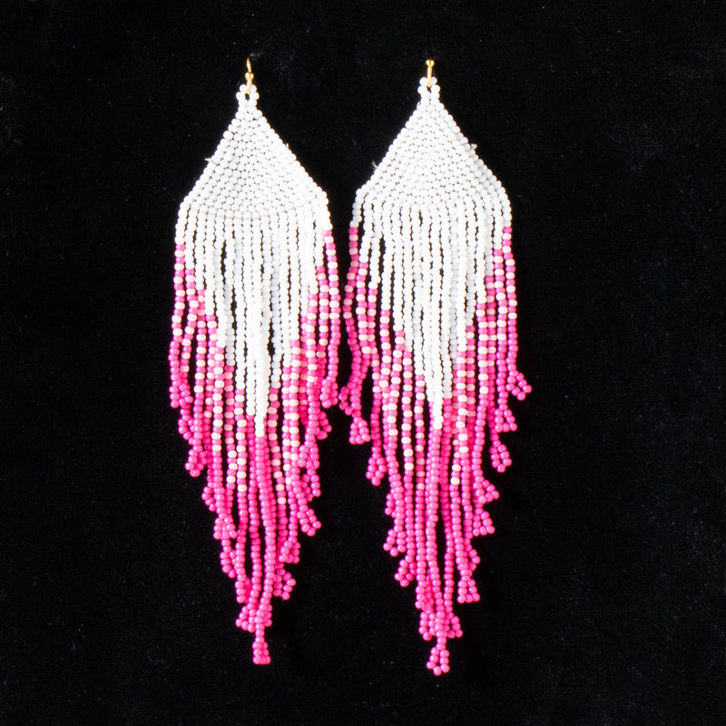 Silver Strike Ladies Earrings Beaded Dangle Hot Pink