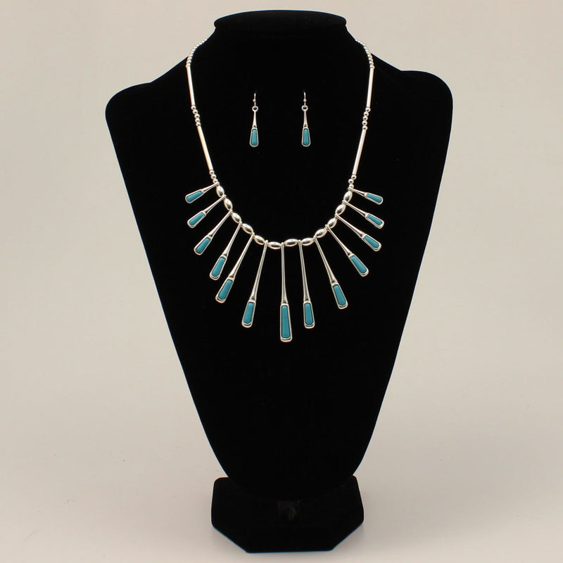 Silver Strike Necklace and Earring Set Turquoise Silver Paddle
