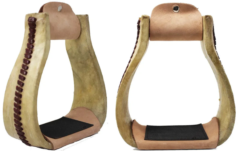 5-3/4" Wide Rawhide Leather Covered Roper Stirrups #50107