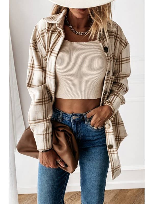 Flannel Crop Shirt-Jacket in Plaid