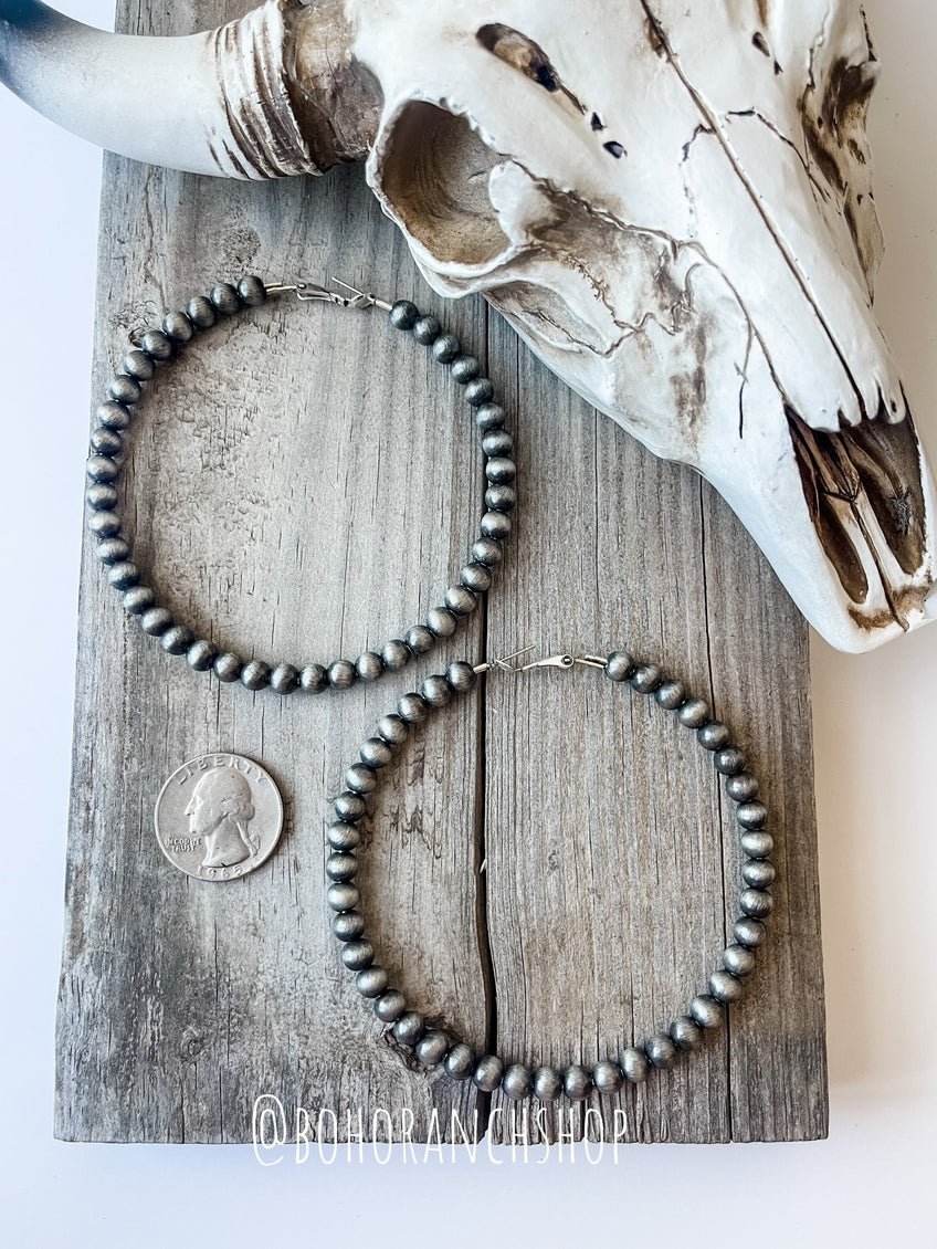 Boho Ranch 3" Navajo Pearl hoops