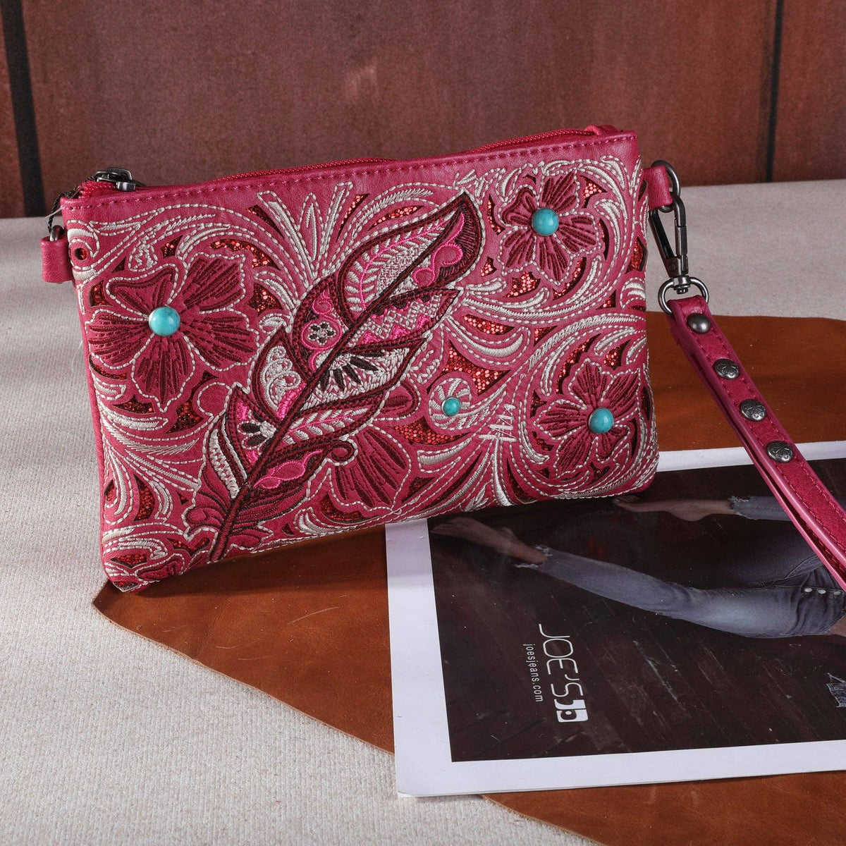 Montana West Embroidered Floral Cut-out Collection Clutch/Crossbody