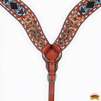HILASON - Hilason Horse Floral Hand Carved American Leather Breast Collar Headstall W/ Beaded Work Brown