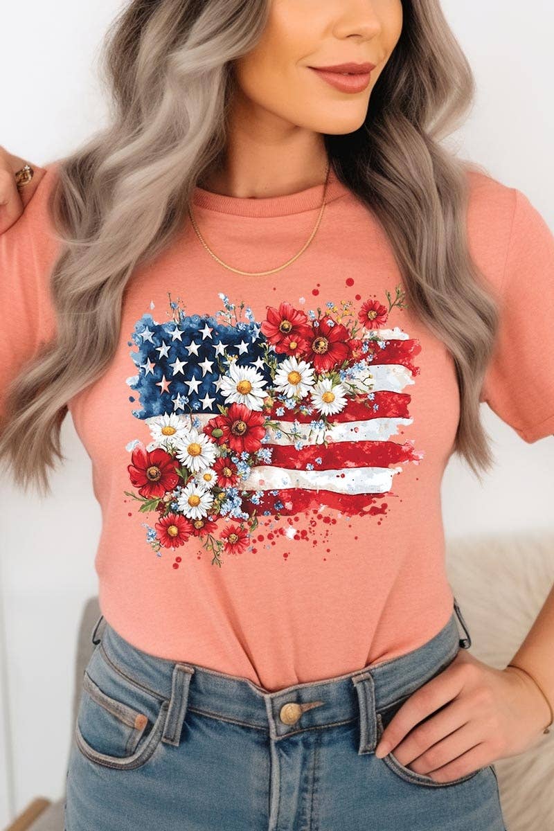 COLORBEAR - Floral American Flag Graphic Tee