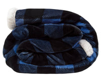 Linen Mart - Lumberjack Plaid Plush Fur Sherpa Borrego Fleece Throw Blanket