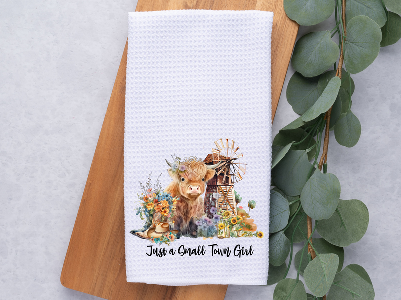 Dark Horse Dream Designs LLC - Just A Small Town Girl / Cow / Kitchen / Dish / Hand Towel