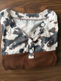 Women's Long Sleeve Brown Cow Print Top