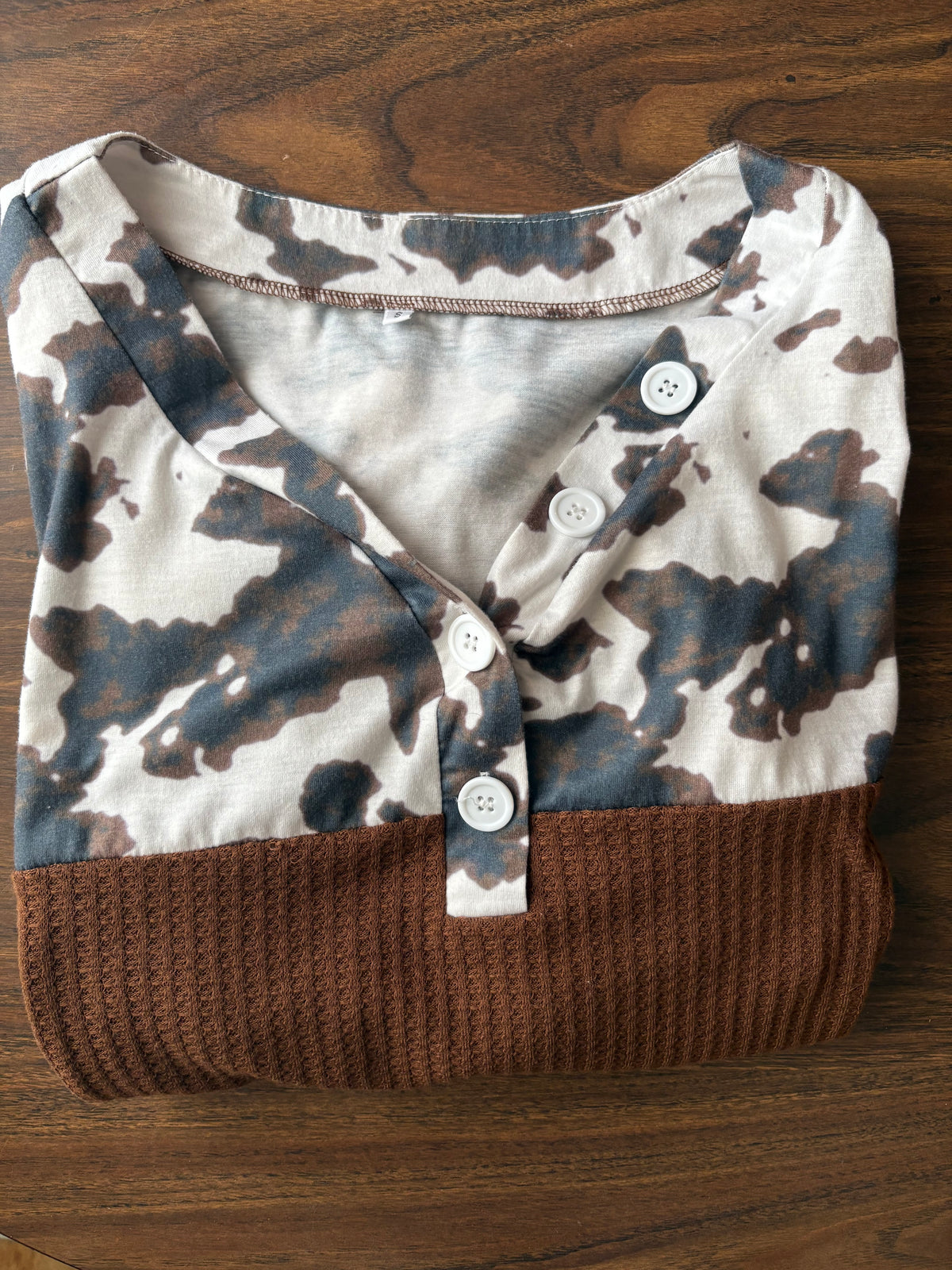 Women's Long Sleeve Brown Cow Print Top
