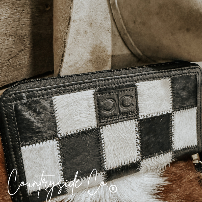 Texas Western Cowhide Bags and More - Checkered Cowhide Womens Wallet Wristlet Trendy
