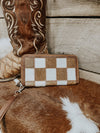 Texas Western Cowhide Bags and More - Checkered Cowhide Womens Wallet Wristlet Trendy