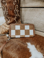 Texas Western Cowhide Bags and More - Checkered Cowhide Womens Wallet Wristlet Trendy