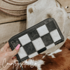 Texas Western Cowhide Bags and More - Checkered Cowhide Womens Wallet Wristlet Trendy