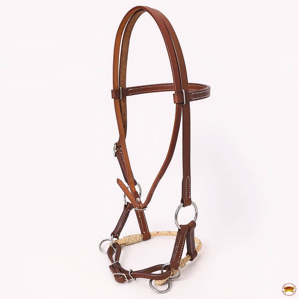 HILASON - Hilason Western Horse Noseband Rawhide American Leather Sidepull Headstall