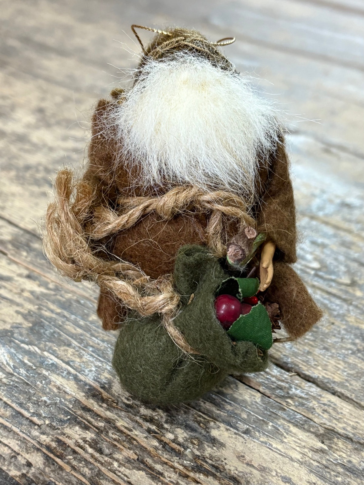 Vintage Folk Art Woodsman Ornament - Brown Coat