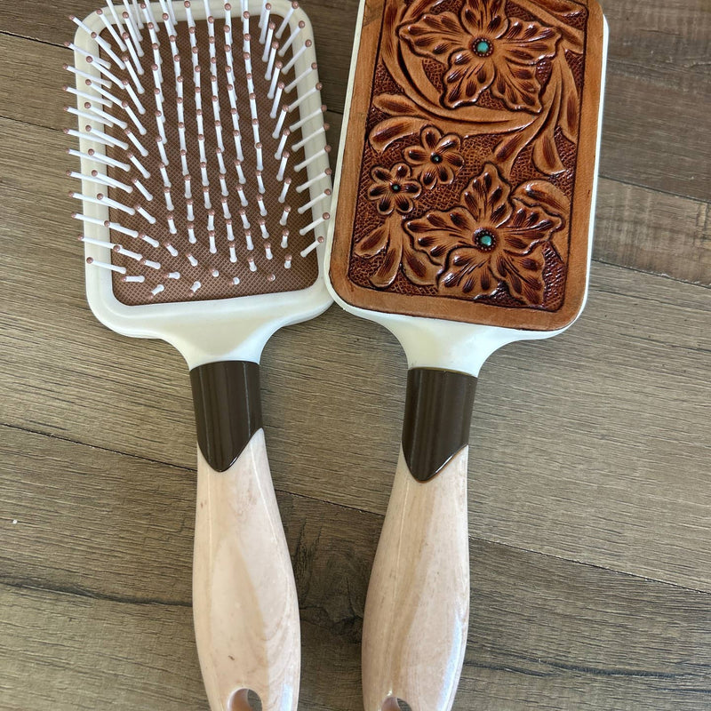 The Runnin Iron Hairbrush with Tooled Leather