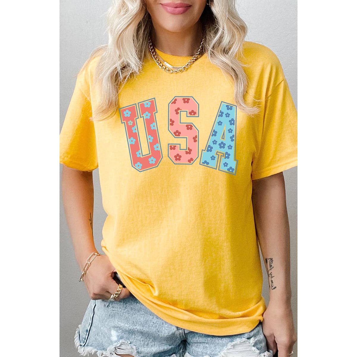 COLORBEAR - Floral USA Graphic Heavyweight T Shirts