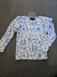 Montana Co Girls Western Knit Top with Bell Sleeves and Ruffles