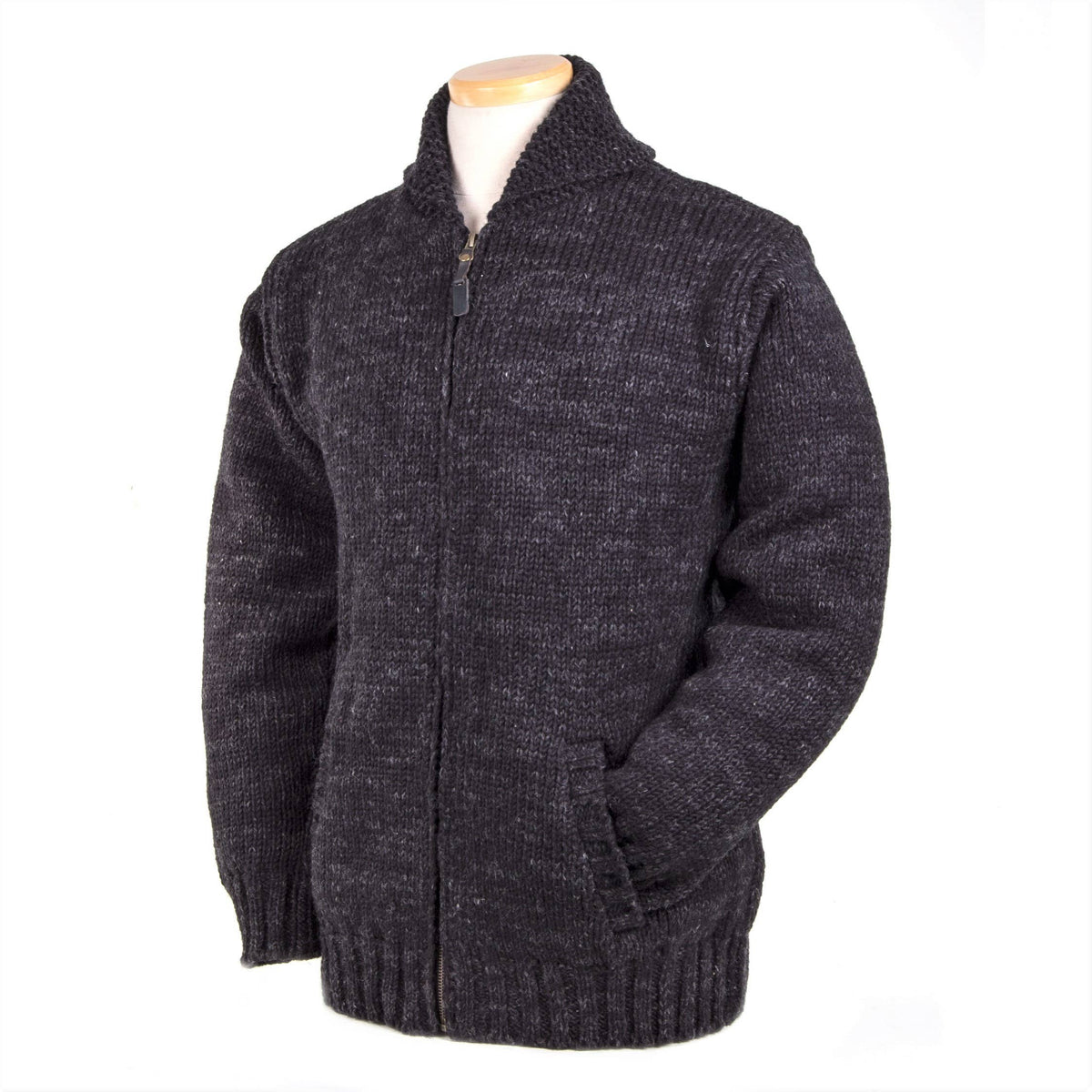 Lost Horizons Knitwear-Lodge Hand Crafted Wool Sweater – Shawl Collar Zip