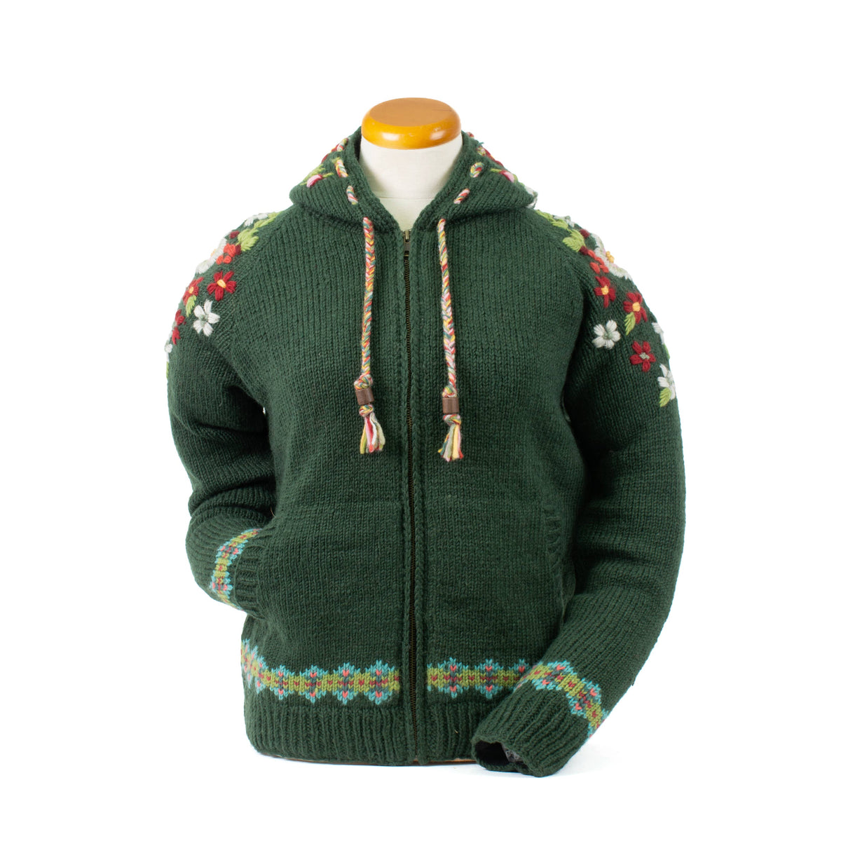 Lost Horizons Knitwear -Wildflower Wool Zip Hoodie Sweater – Embroidered
