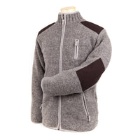 Lost Horizons Knitwear- Oxford Full-Zip Wool Sweater with Faux-Suede Trim