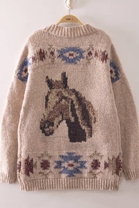 VERY J - Western Horse Intarsia Knit Cardigan