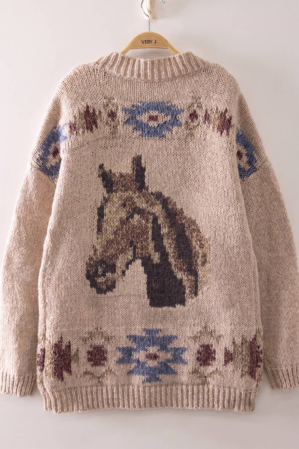 VERY J - Western Horse Intarsia Knit Cardigan