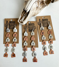 Boho Ranch Western Eartag Cowboy Drop Earrings