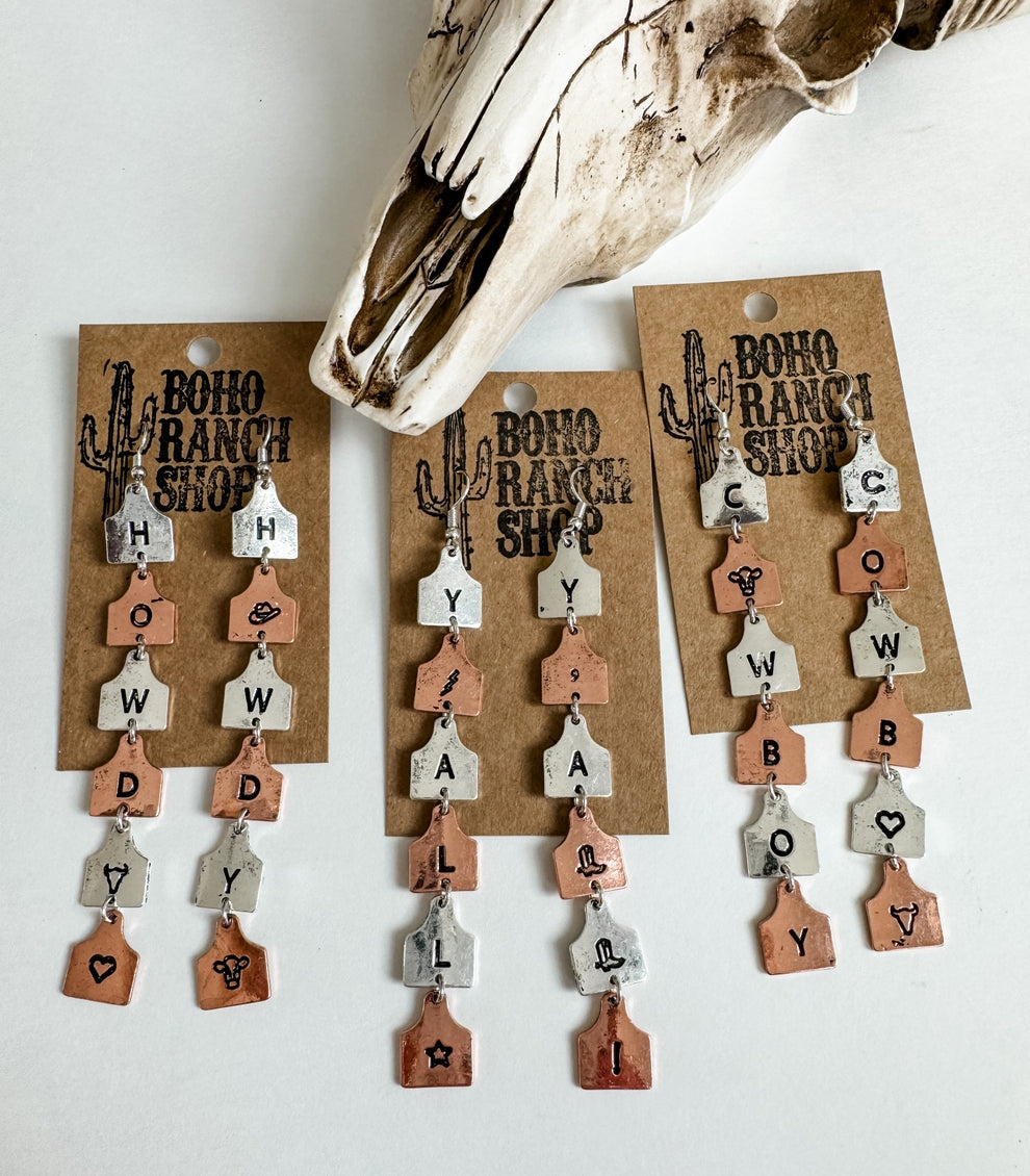 Boho Ranch Western Eartag Cowboy Drop Earrings