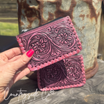 Texas Western Cowhide Bags and More - Tooled Leather Pouch, Bag Organizer,Turquoise, Pink or Brown