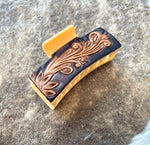 Western Linen Tooled Leather Clips
