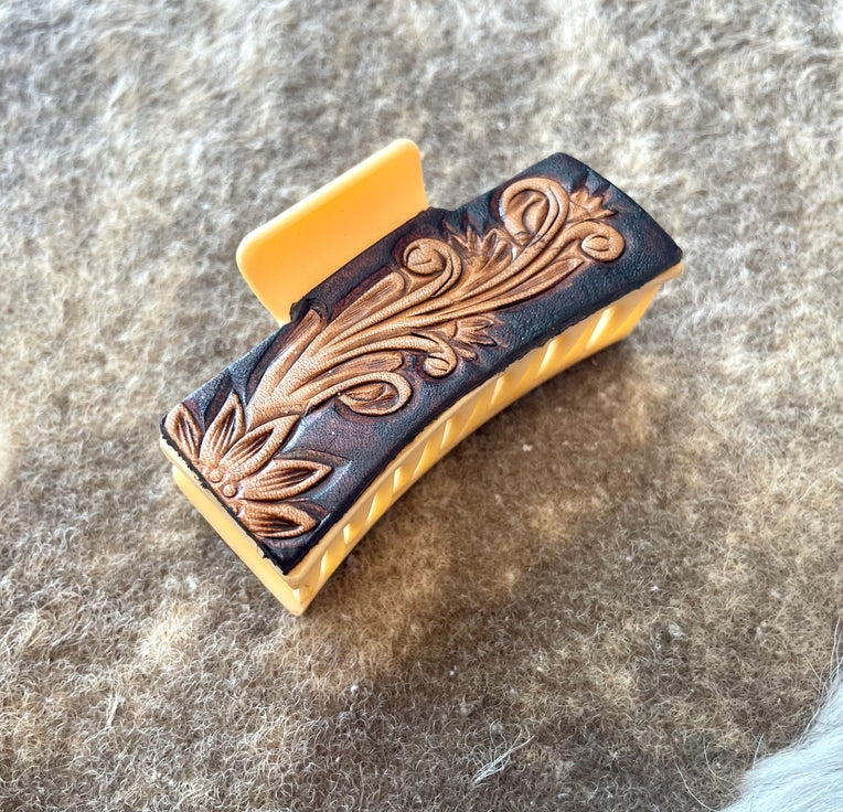 Western Linen Tooled Leather Clips