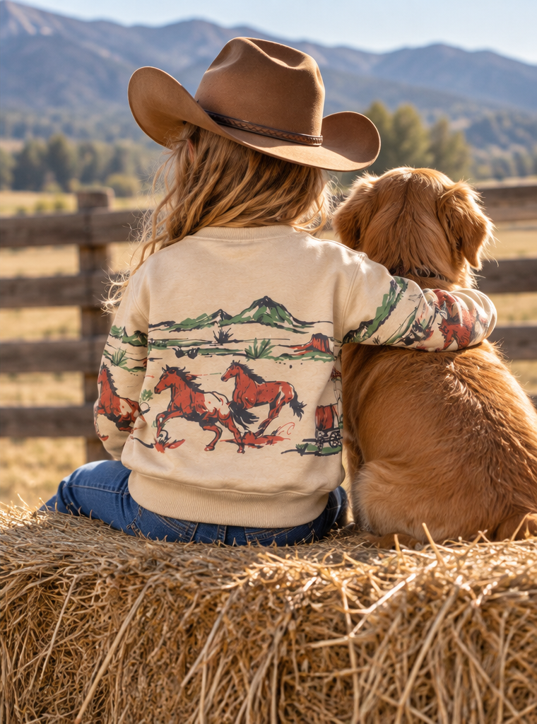 Montana Company Youth Crewneck Sweatshirt Running Horses