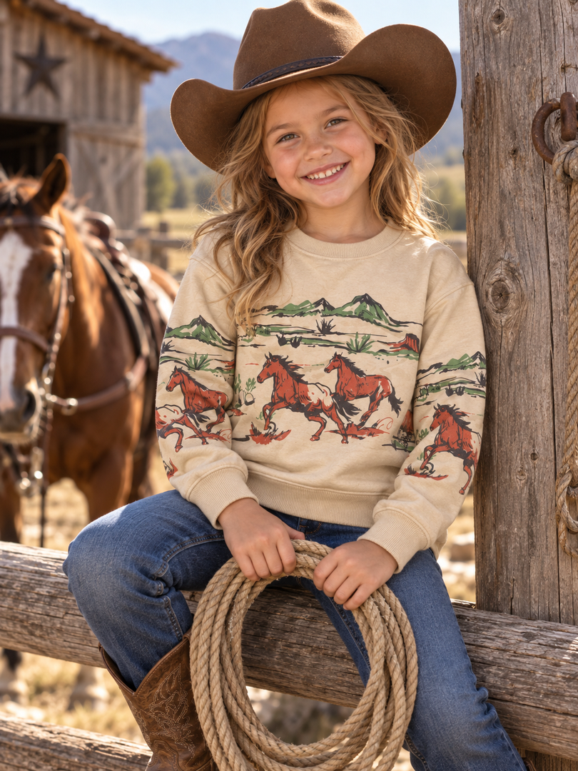 Montana Company Youth Crewneck Sweatshirt Running Horses