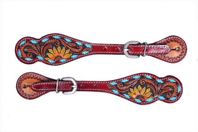 Cowboy Spur Leather Straps with Sunflower Design #29135