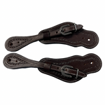 Pair of brown leather spurs on a white background