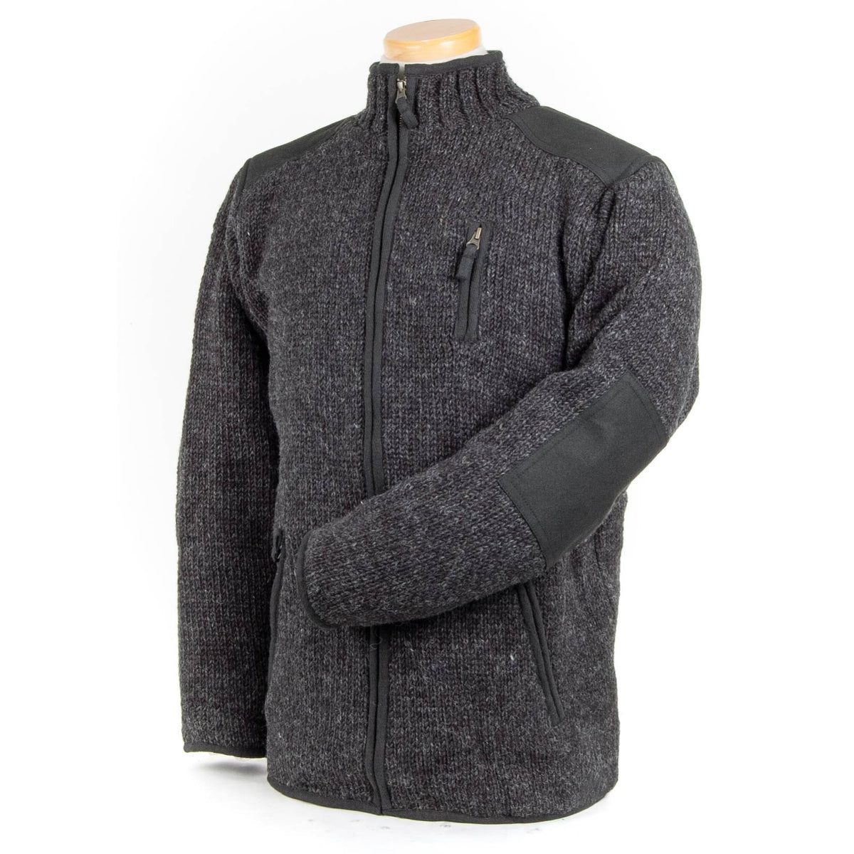 Lost Horizons Knitwear- Oxford Full-Zip Wool Sweater with Faux-Suede Trim