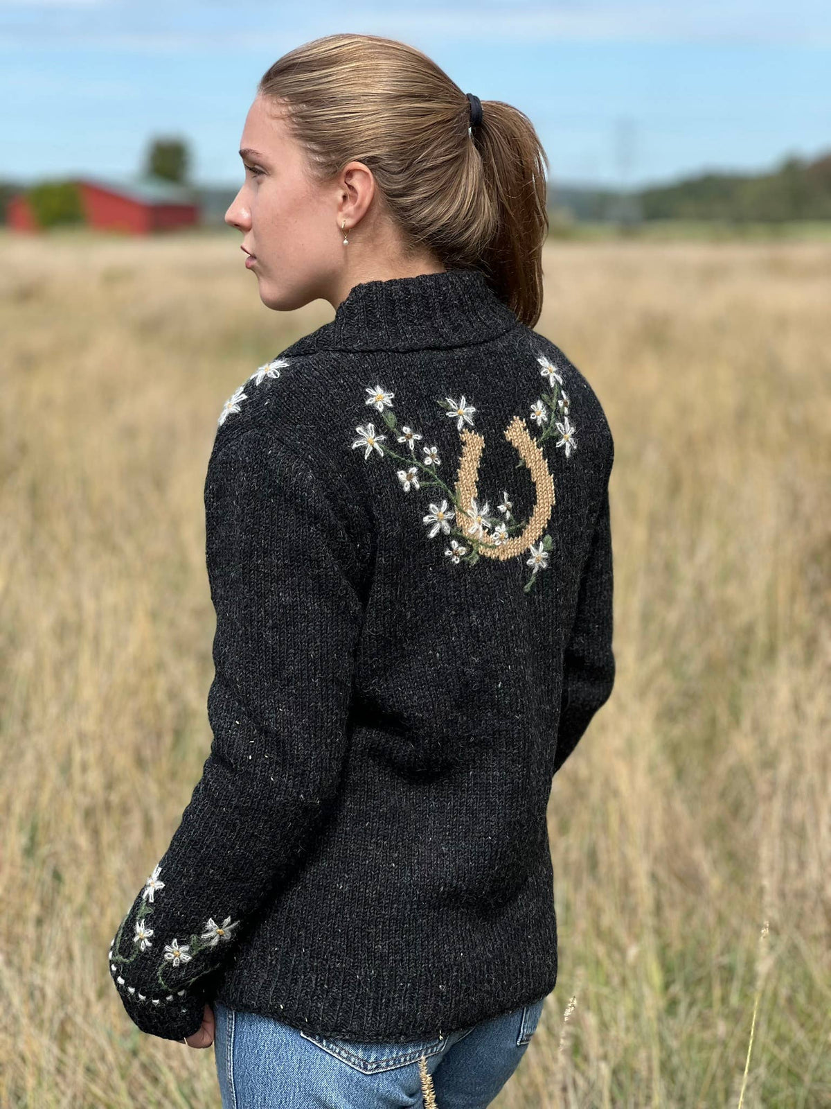 Lost Horizons Knitwear - Lucky Daisy Western Embroidered Wool Cardigan