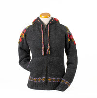 Lost Horizons Knitwear -Wildflower Wool Zip Hoodie Sweater – Embroidered