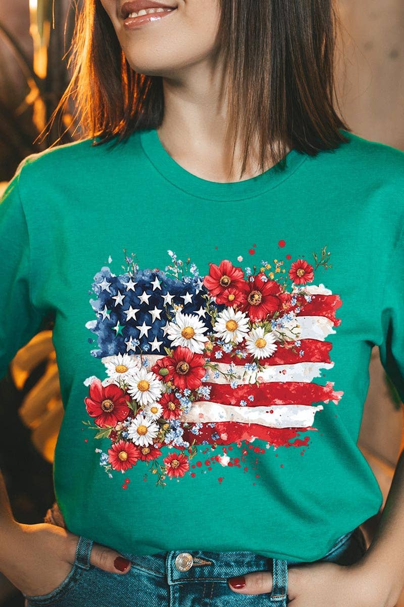 COLORBEAR - Floral American Flag Graphic Tee