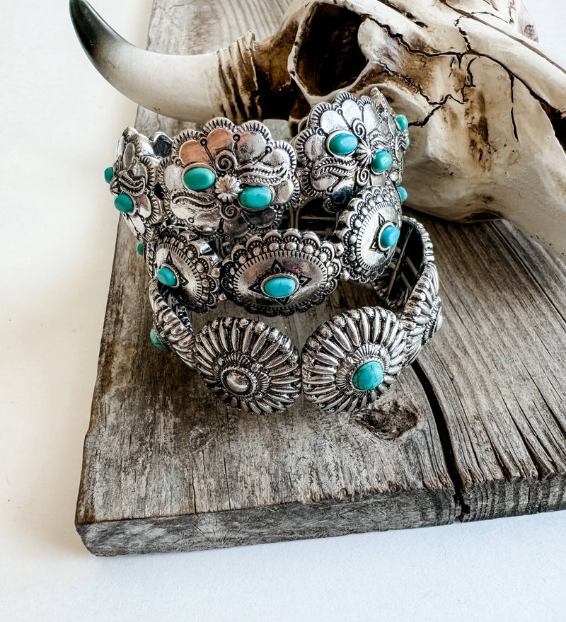 Boho Ranch Shop - Western Burnish SIlver Concho Stretch Bracelet