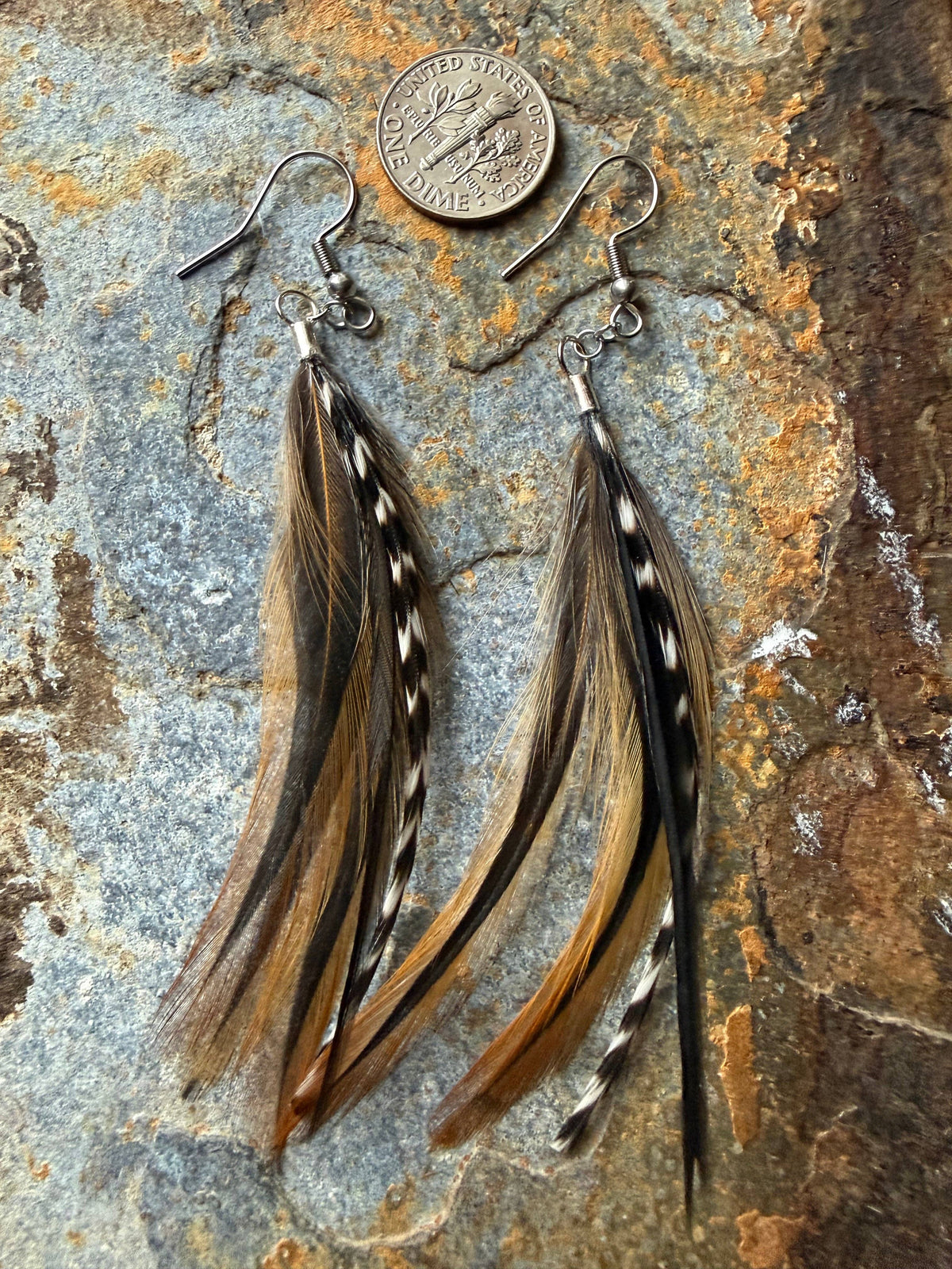 Wild Mountain Fringe - Autumn Mist Feather Earrings