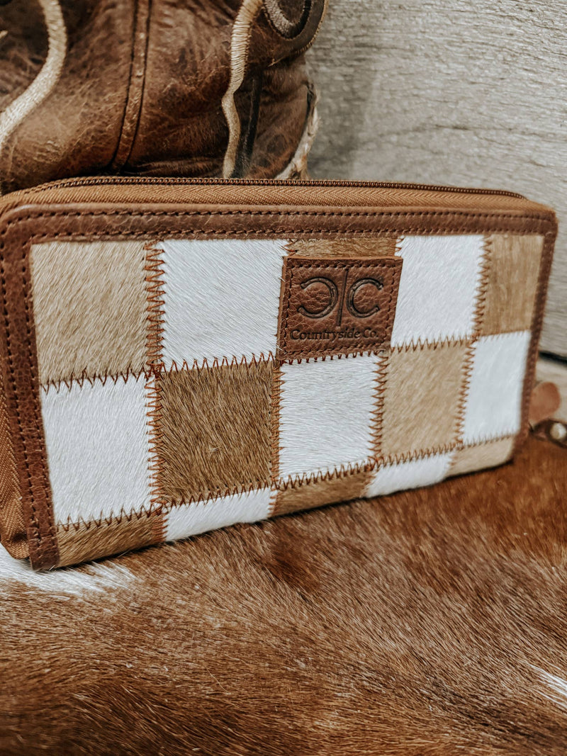 Texas Western Cowhide Bags and More - Checkered Cowhide Womens Wallet Wristlet Trendy
