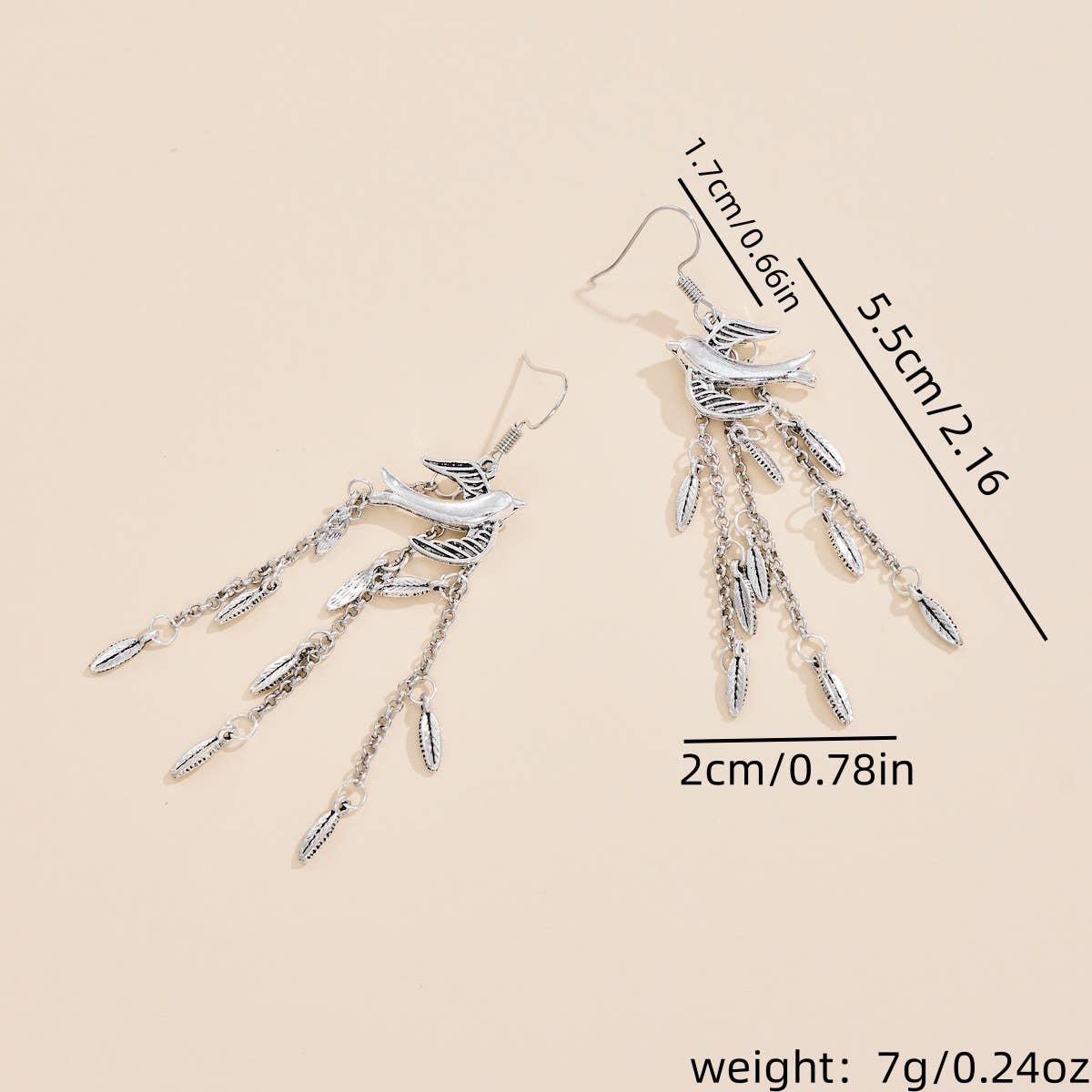 Tourtiwi - Willow Leaf Swallow Tassel Long Earrings