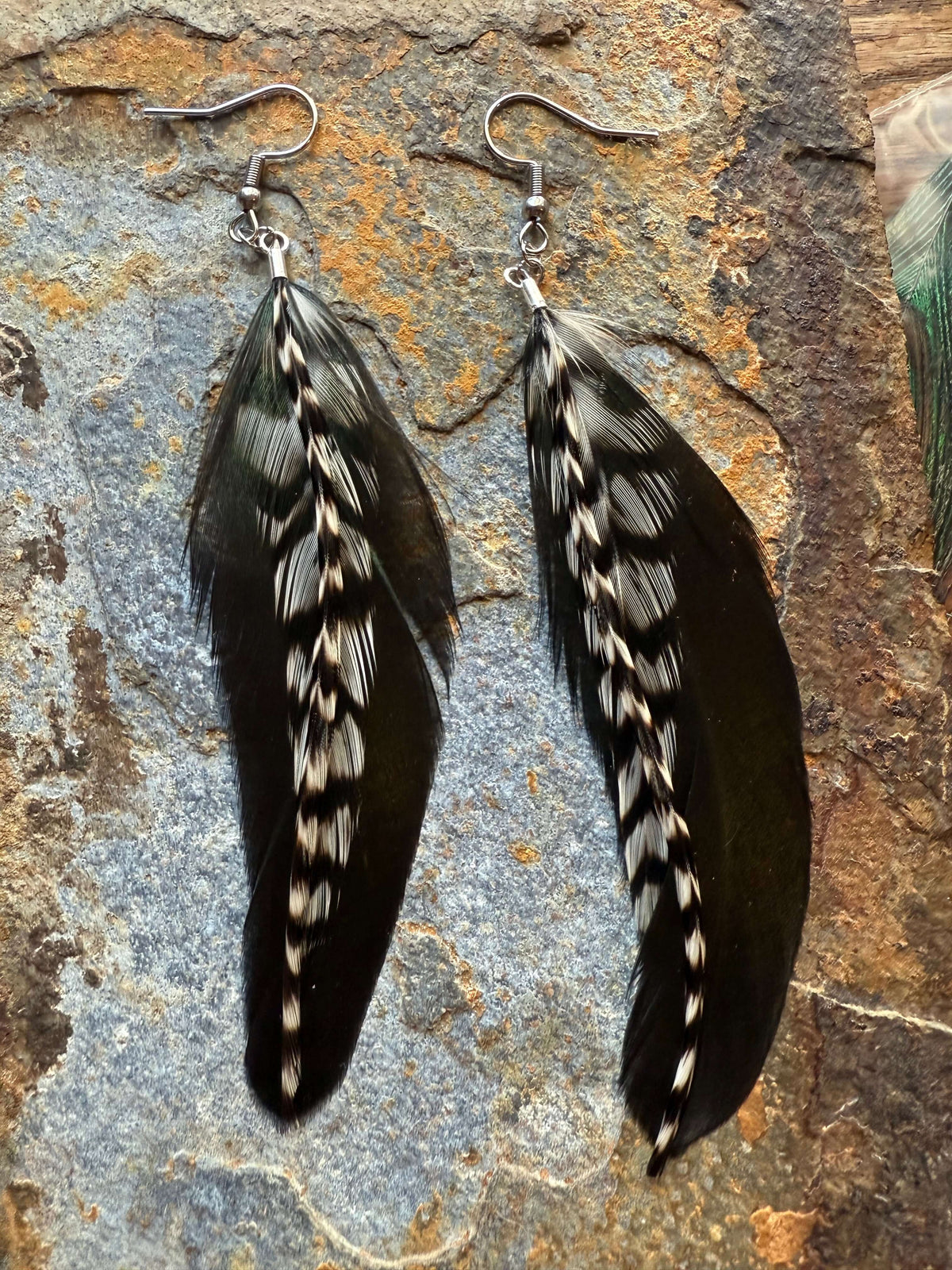 Wild Mountain Fringe - Raven Trail Feather Earrings - Western Rustic Earrings