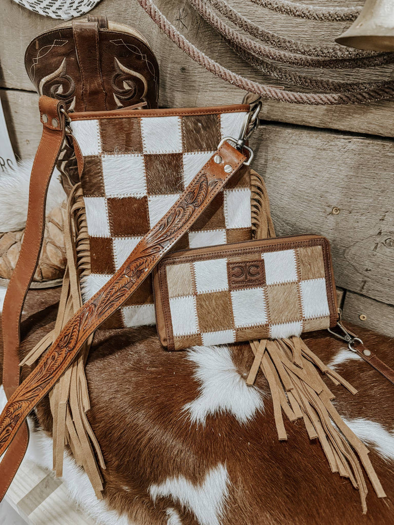 Texas Western Cowhide Bags and More - Checkered Cowhide Womens Wallet Wristlet Trendy