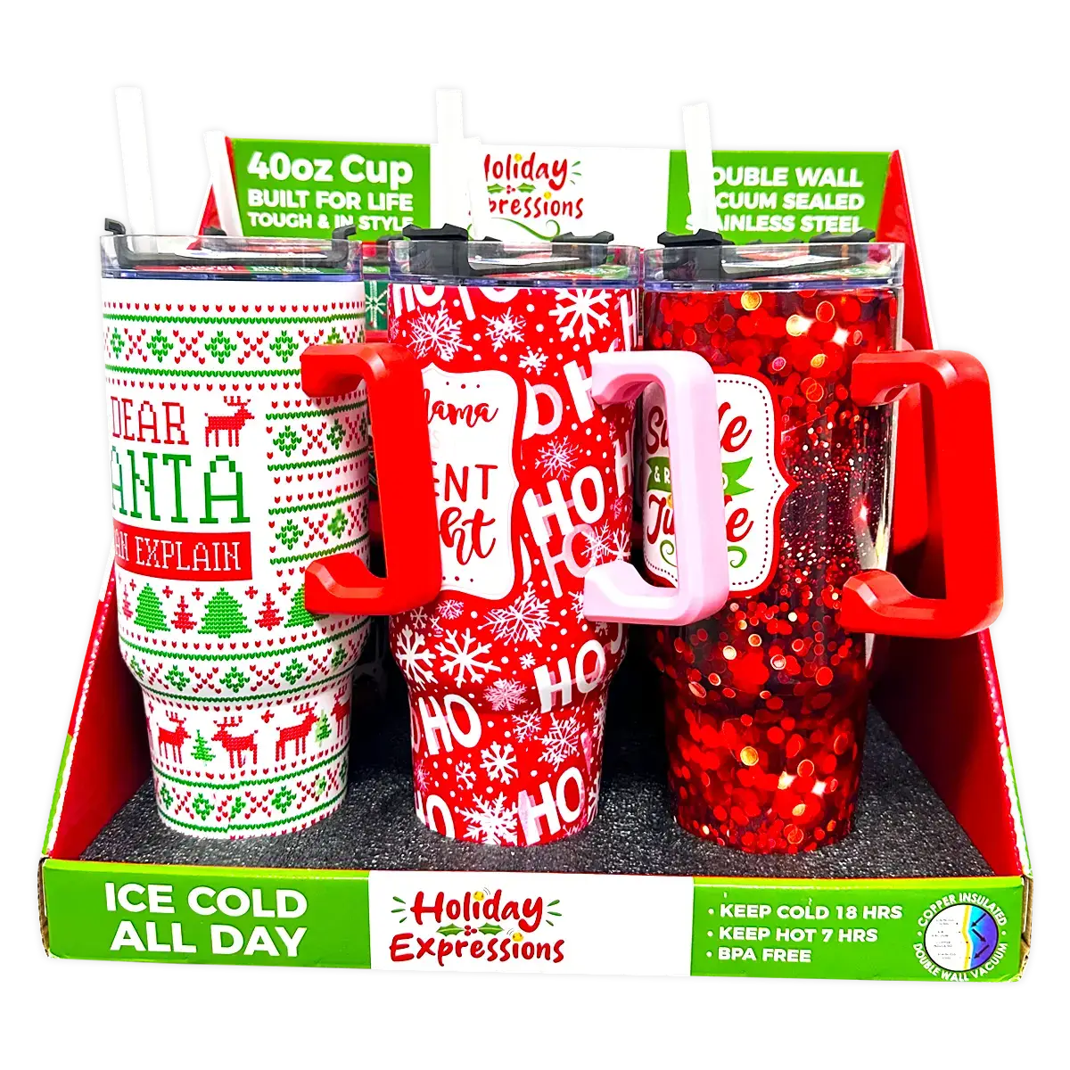 Novelty Brands - Holiday Insulated 40 oz Cup with Handle Christmas Assortment