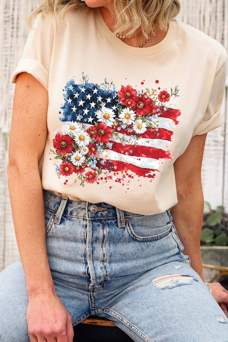 COLORBEAR - Floral American Flag Graphic Tee